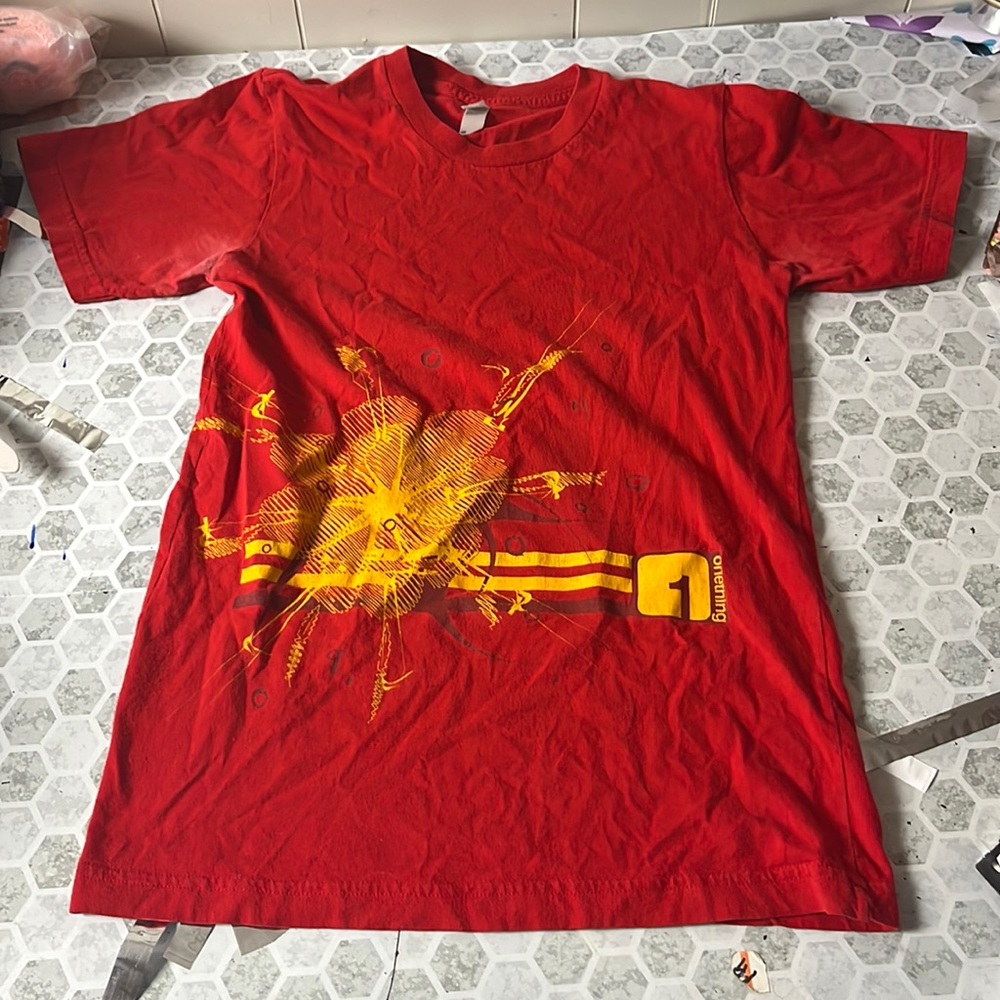 American Apparel XS Red Yellow Hawaiian Flower Short Sleeve Graphic T